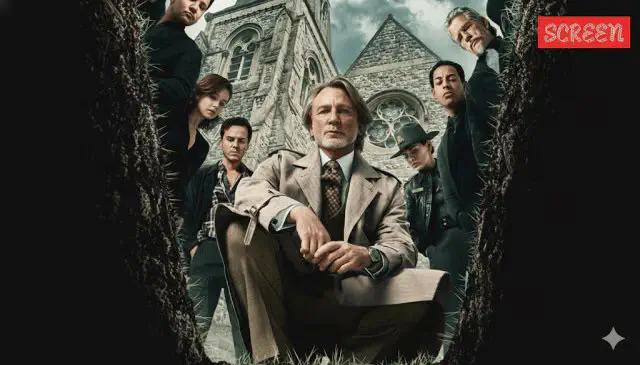 Image of scene from the film Wake Up Dead Man: A Knives Out Mystery